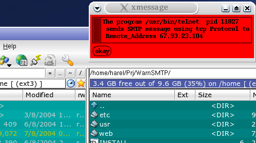 The program /usr/bin/telnet  pid 15911 sends SMTP message using tcp Protocol toThe program /usr/bin/telnet  pid 15911 sends SMTP message using tcp Protocol to  Remote_Address 67.93.23.104